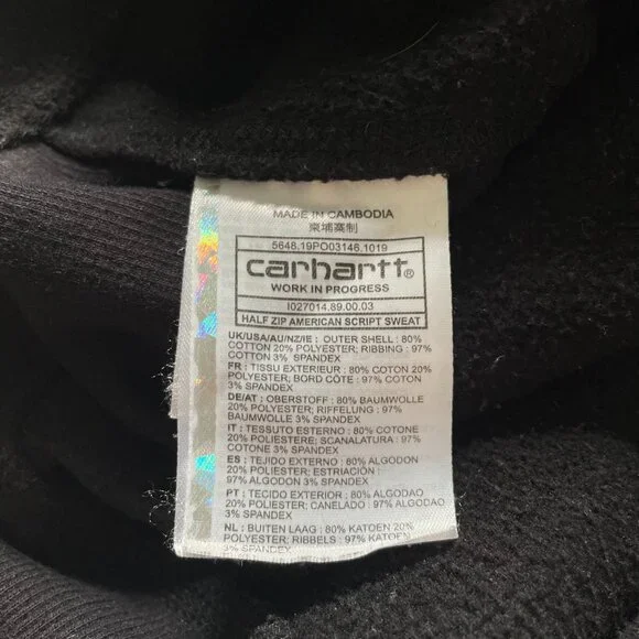 Carhartt WIP Mens Half Zip American Script Sweat Top Black - Excellent Condition - Picture 5 of 5